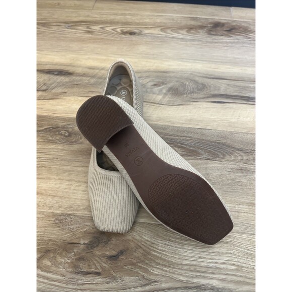 VIVAIA Melody Square Toe Knit Ballet Flats Beige/Cream Ribbed - EU 39/US 8 - 8.5 - Picture 6 of 7